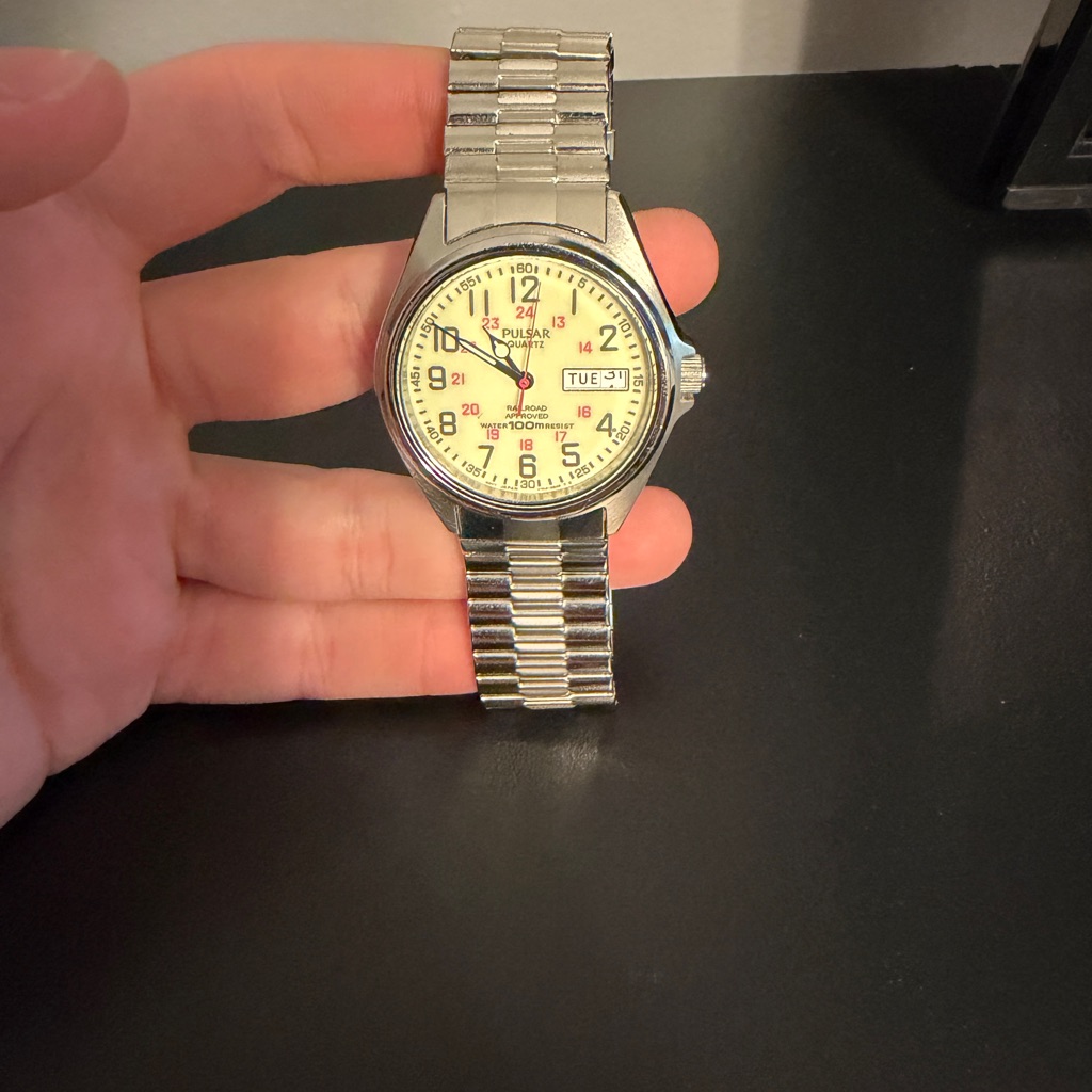 Pulsar Railroad Approved Quartz Watch With A Luminous Cream Dial.